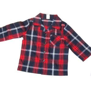 Old Navy Baby Boy Flannel Shirt Plaid Red Blue White Size 6-12 Months